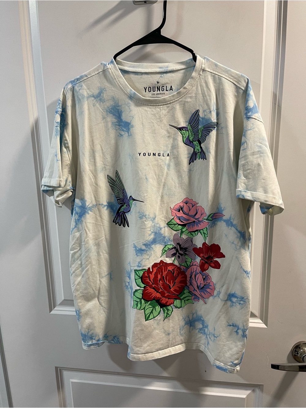 YoungLA Men's White Tie-Dye Floral & Hummingbird Graphic Tee
